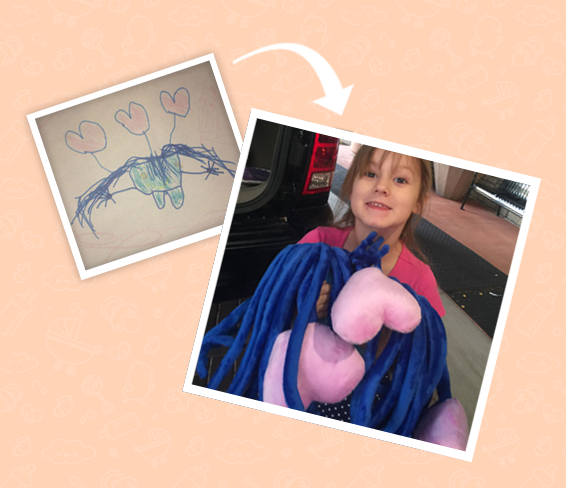 Children drawings to stuffed animals