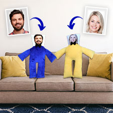 Personalized Huggale pillow featuring a face on a human figure